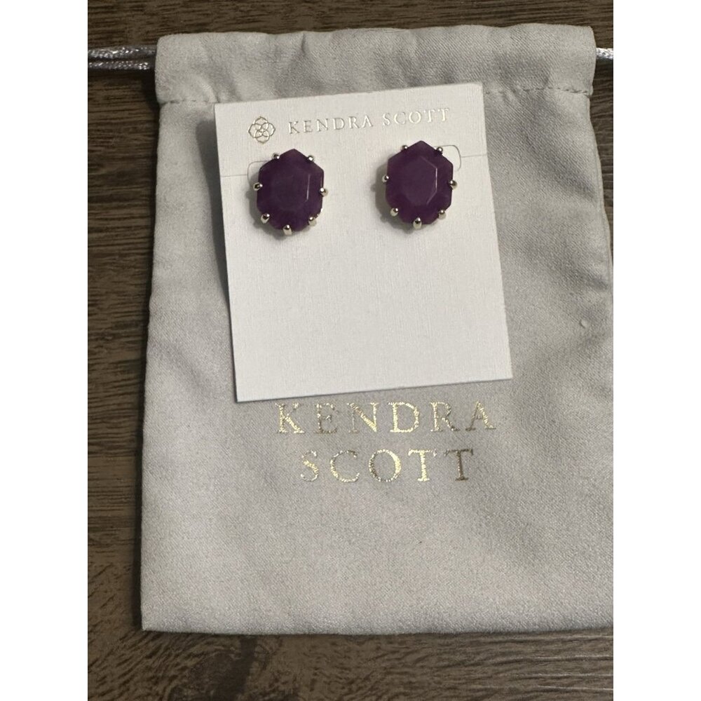 Kendra Scott Purple Jade Morgan Stud Earrings Gold Retired Style Heptagon